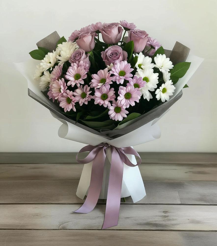 Букет цветов из: Хризантемы и Розы в Курилловке