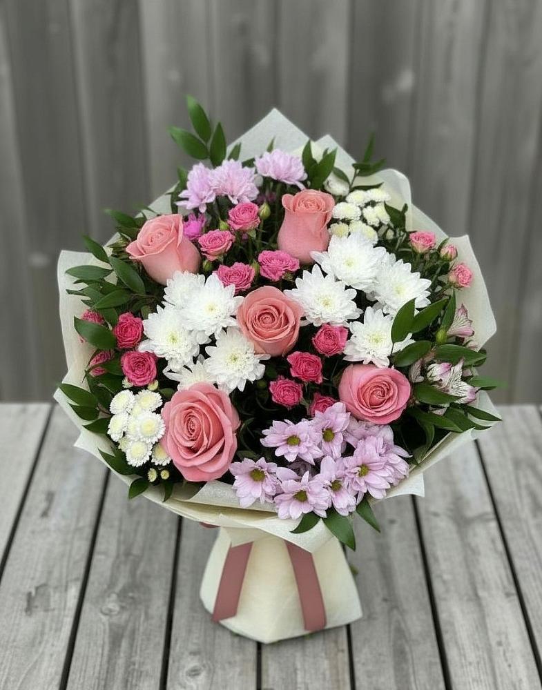 Букет цветов из: Альстромерии, Гвоздики, Розы и Хризантемы в Курилловке