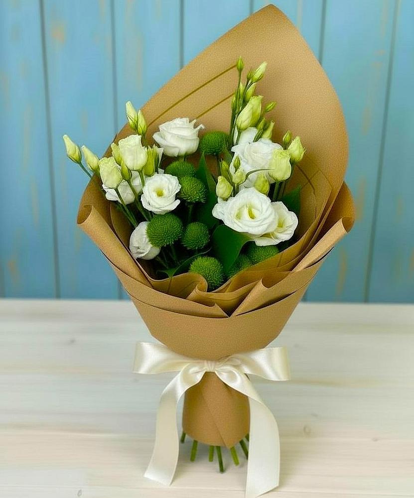 Букет цветов из: Хризантемы и Лизиантусы в Курилловке