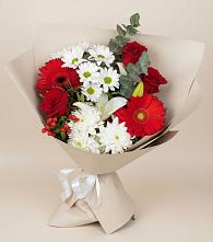 Букет цветов из:  Розы, Хризантемы, Герберы и Лилии в Курилловке