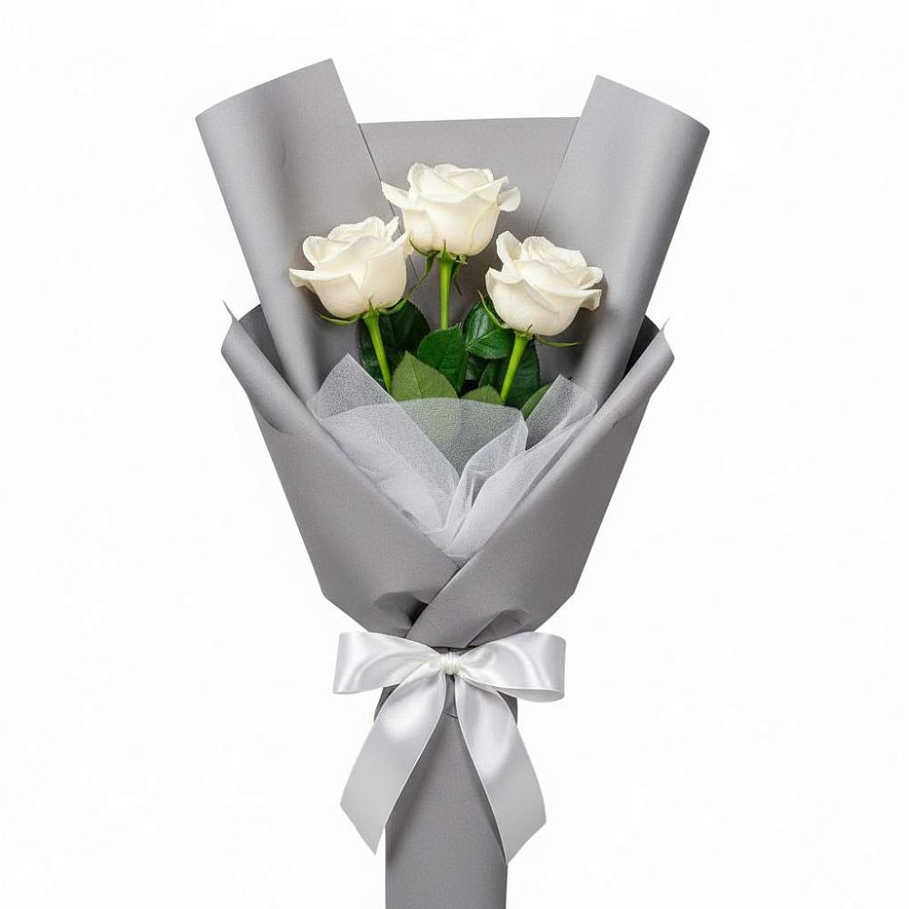 Букет 3 белые розы в Курилловке